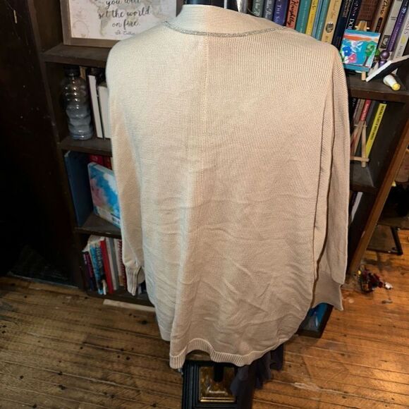 Chico’s shimmery gold trim beigecore 3/XXL cotton cardigan - Picture 2 of 3